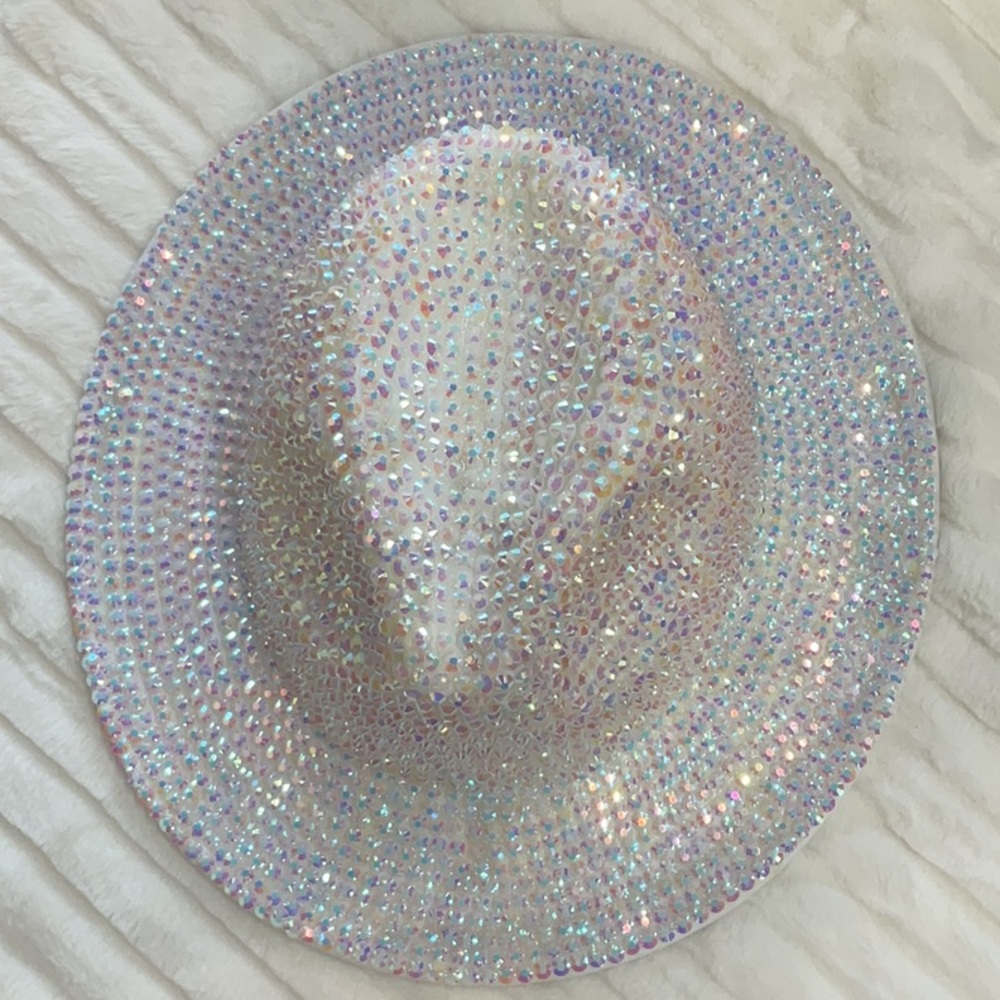 Rhinestone stone fedora hat.”
